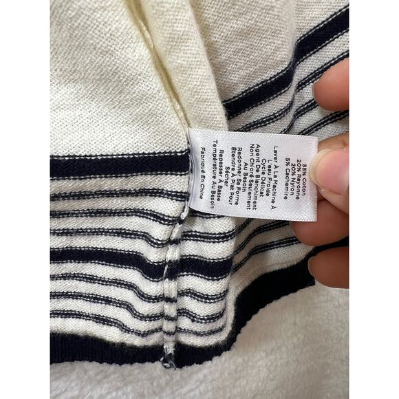 Talbots Cream Navy Stripe Pleated Cashmere Cardigan Sweater Women XLP XL Petite - Picture 12 of 13